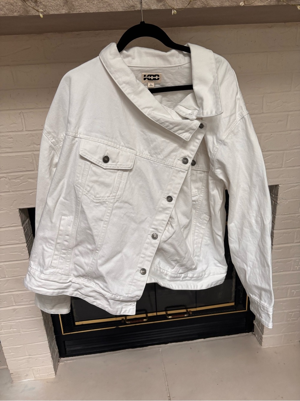 NBD White Asymmetrical Snap-Front Denim Jacket